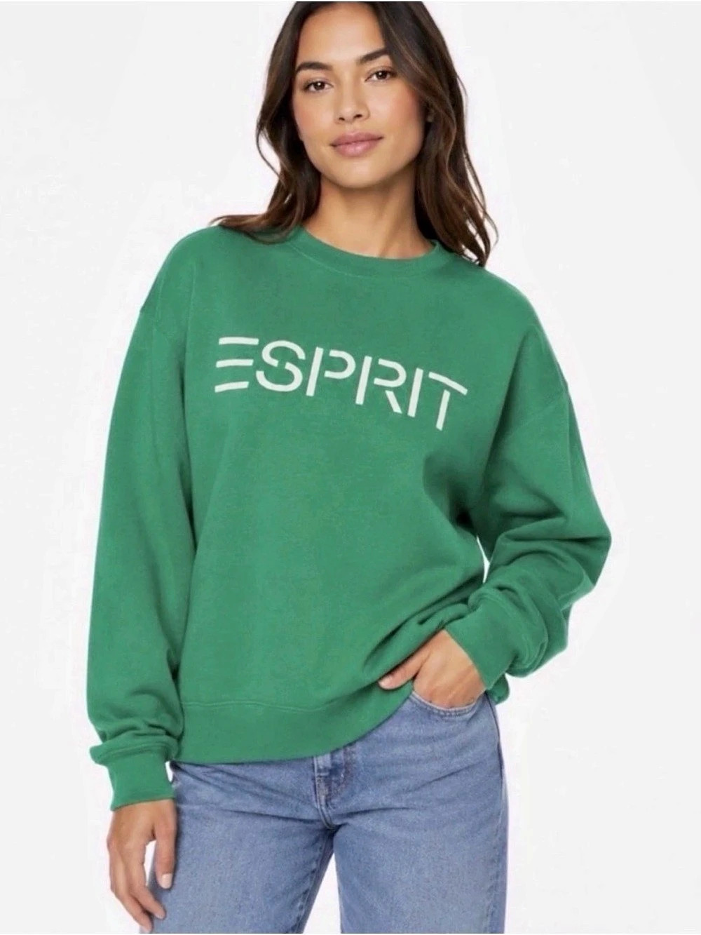 Esprit Women's Logo Fleece Crewneck Green Crewneck Sweatshirt XXL
